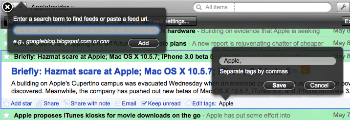 Google Reader: Prettier add subscription, edit tag