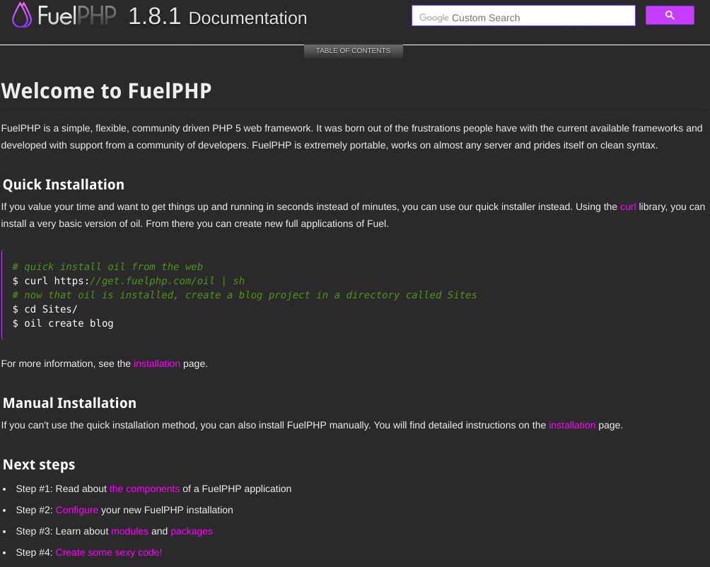 dark FuelPHP docs