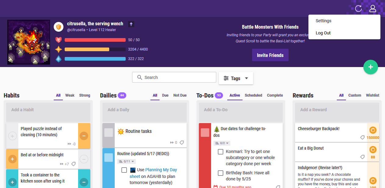 Habitica Highly Customizable Navbar