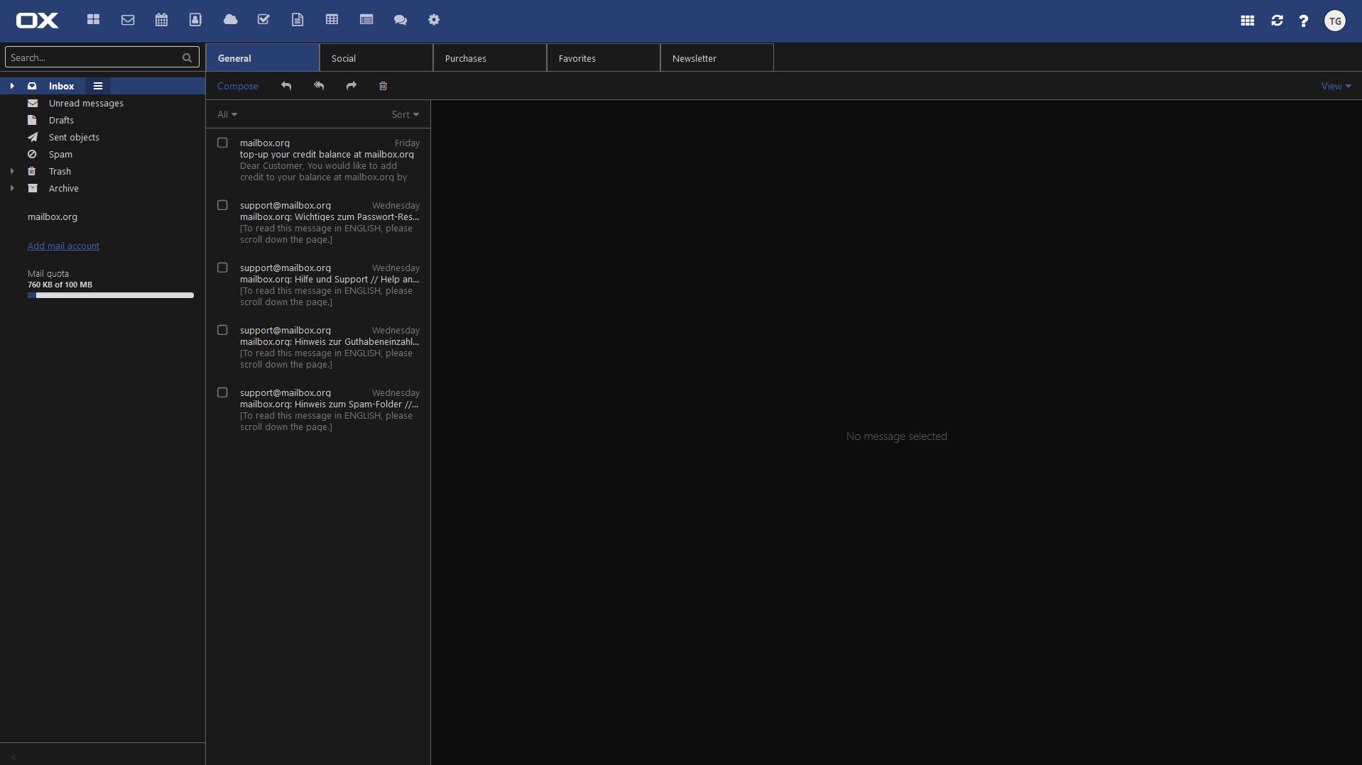 mailbox.org webmail dark theme