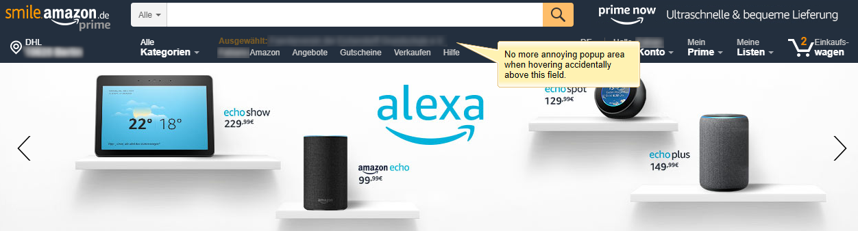 Amazon Smile - Prevent Overlay