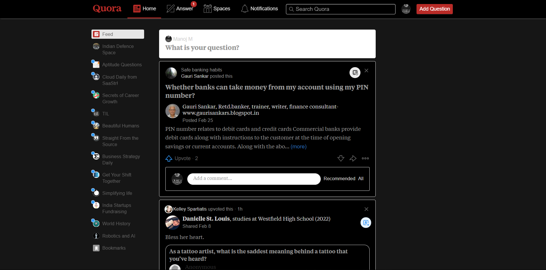 Quora - Dark focused mode
