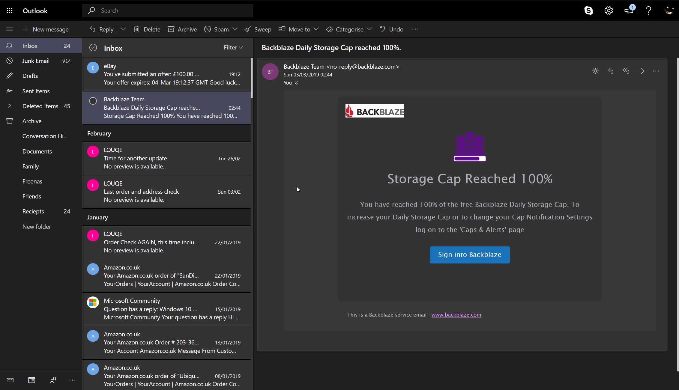 Outlook Mail - Dark Minimal