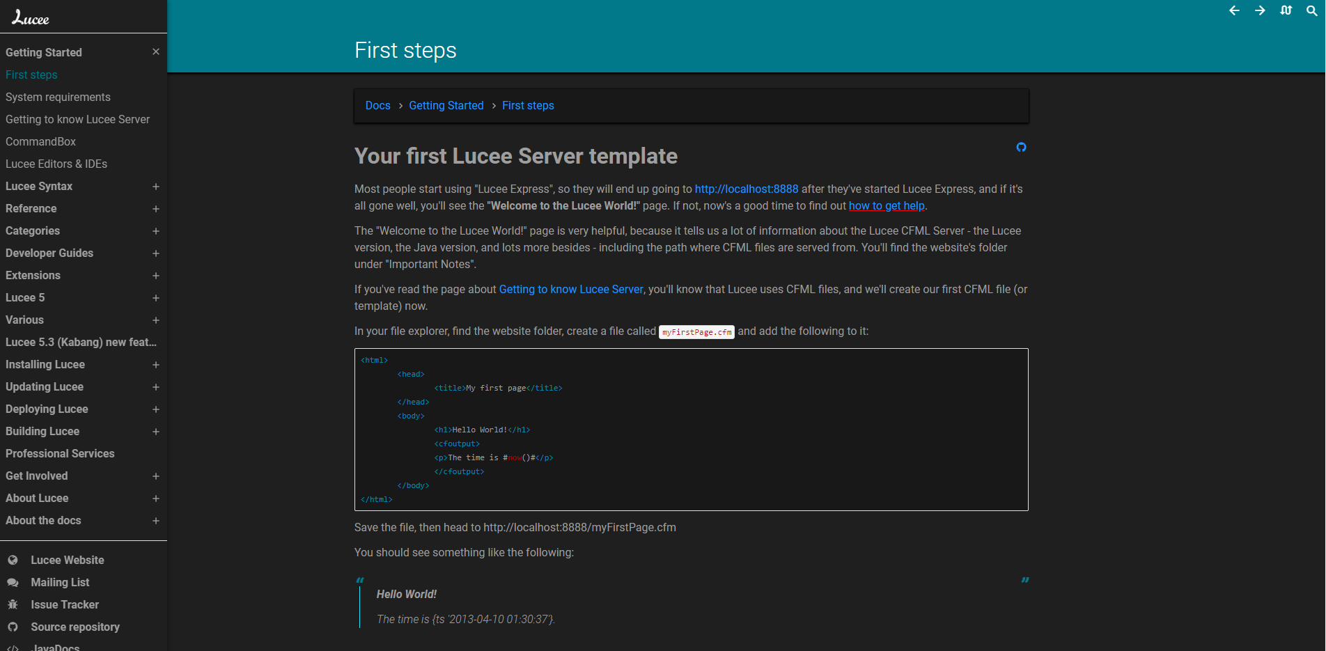 Lucee Docs - Dark Theme