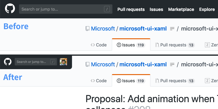 GitHub | header tweaks