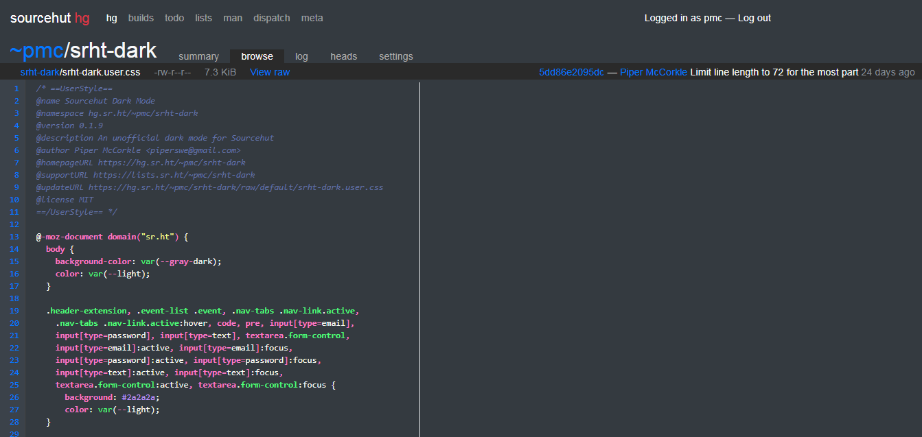 Sourcehut Dark Mode