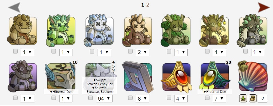 Flight Rising Swipp, Baldwin, and H-Den Items