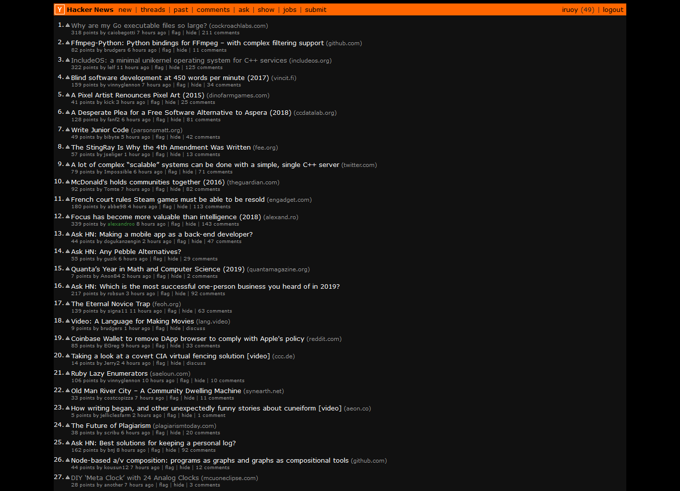 Hacker News - Dark mode