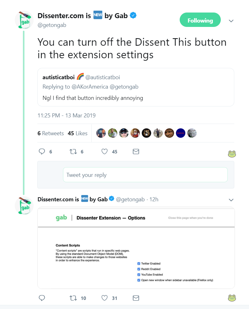 Dissenter for Twitter - smaller dissent button