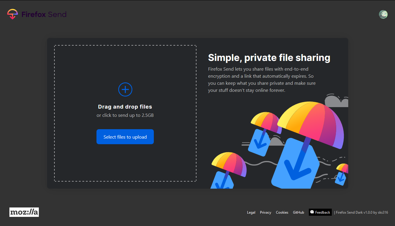 Firefox Send Dark