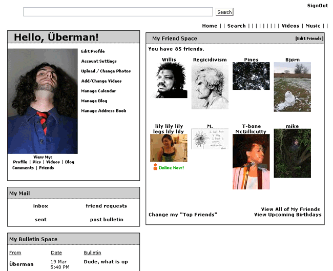 Myspace - Simplified home.myspace.com (minus ads)