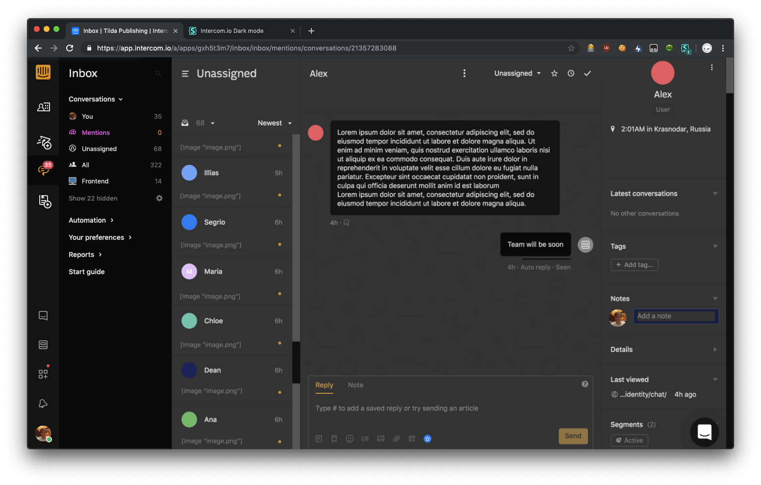Intercom.io Dark mode #1