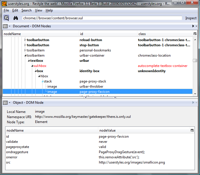 DOM Inspector: Stacked Panels