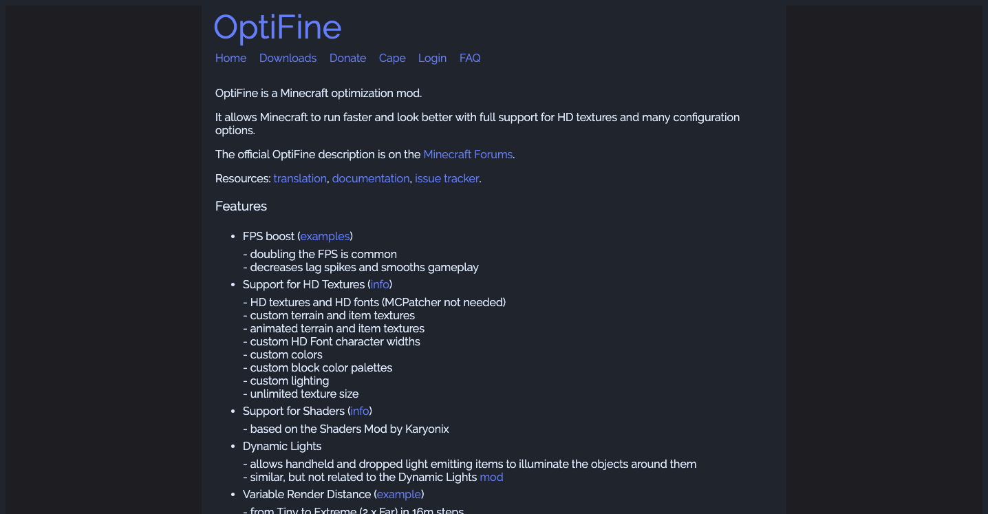 Optifine Dark