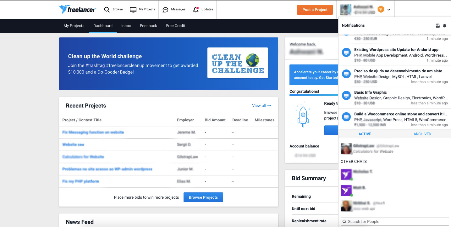 Freelancer.com Customize sidebar