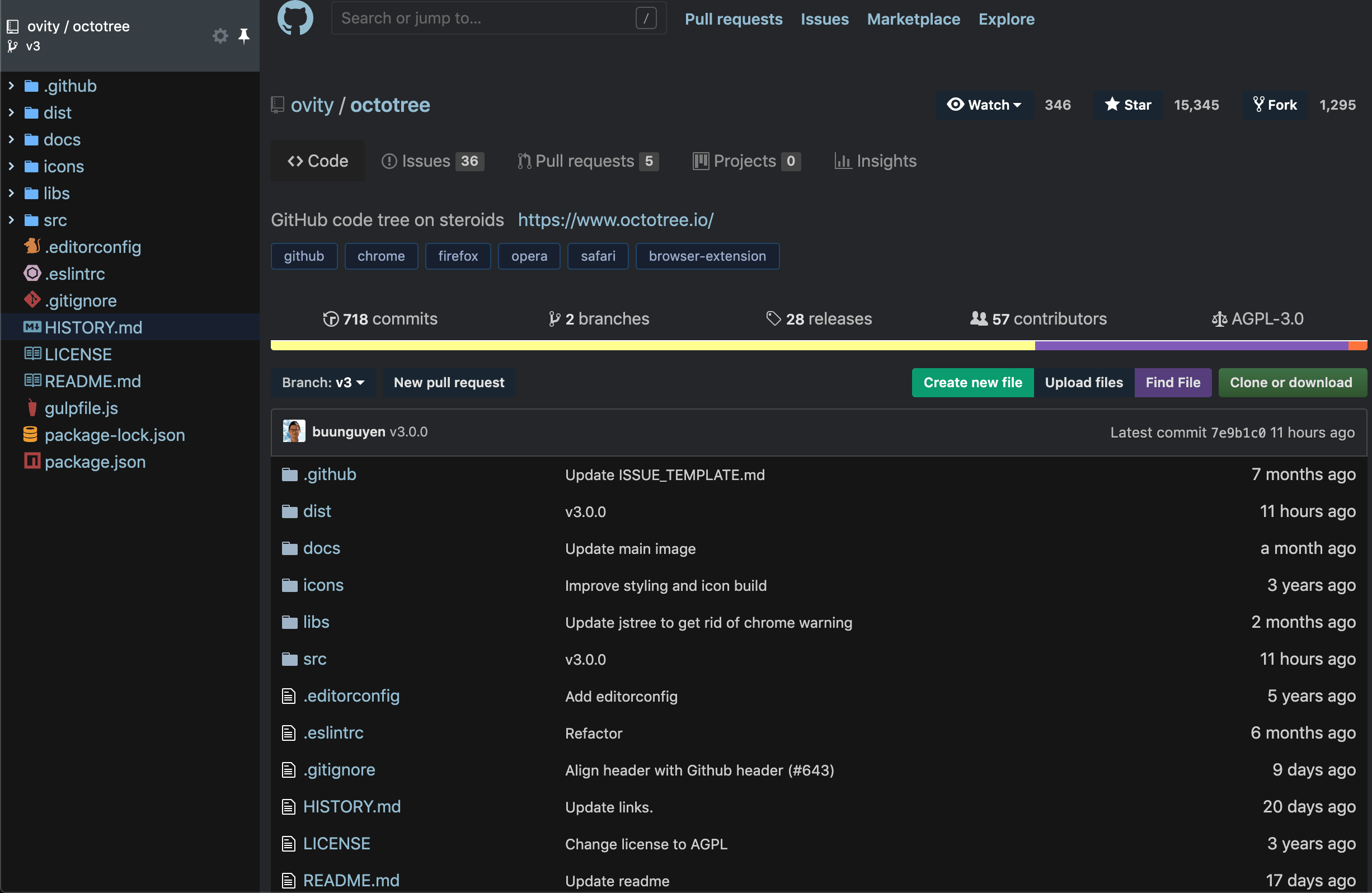 Octotree for GitHub Ice Dark