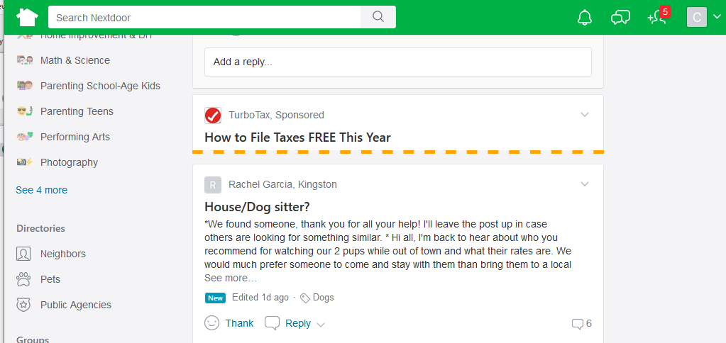 Nextdoor.com sponsored post collapser
