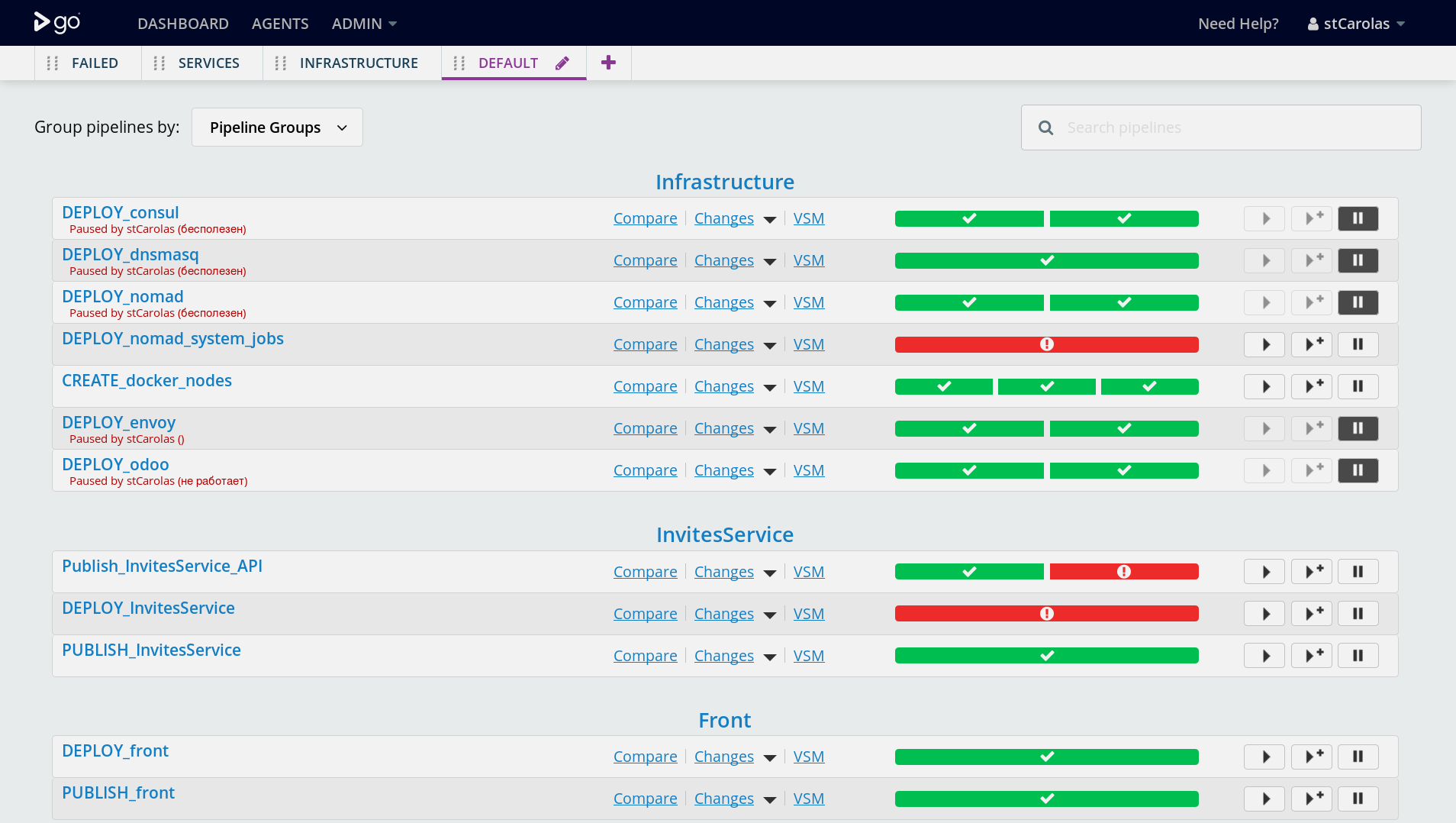 GoCD Dashboard Minimal List View