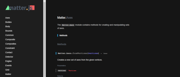 MatterJs docs - Dark Mode
