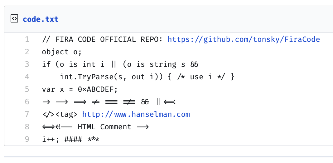 GitHub with Ligatures (Fira Code)