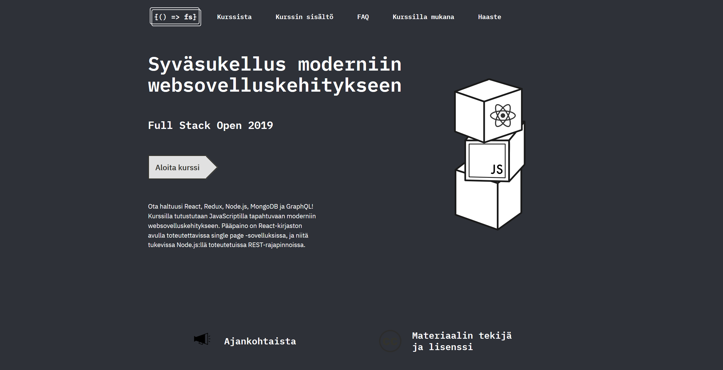 Full Stack Open 2019 darkCSS and header fix