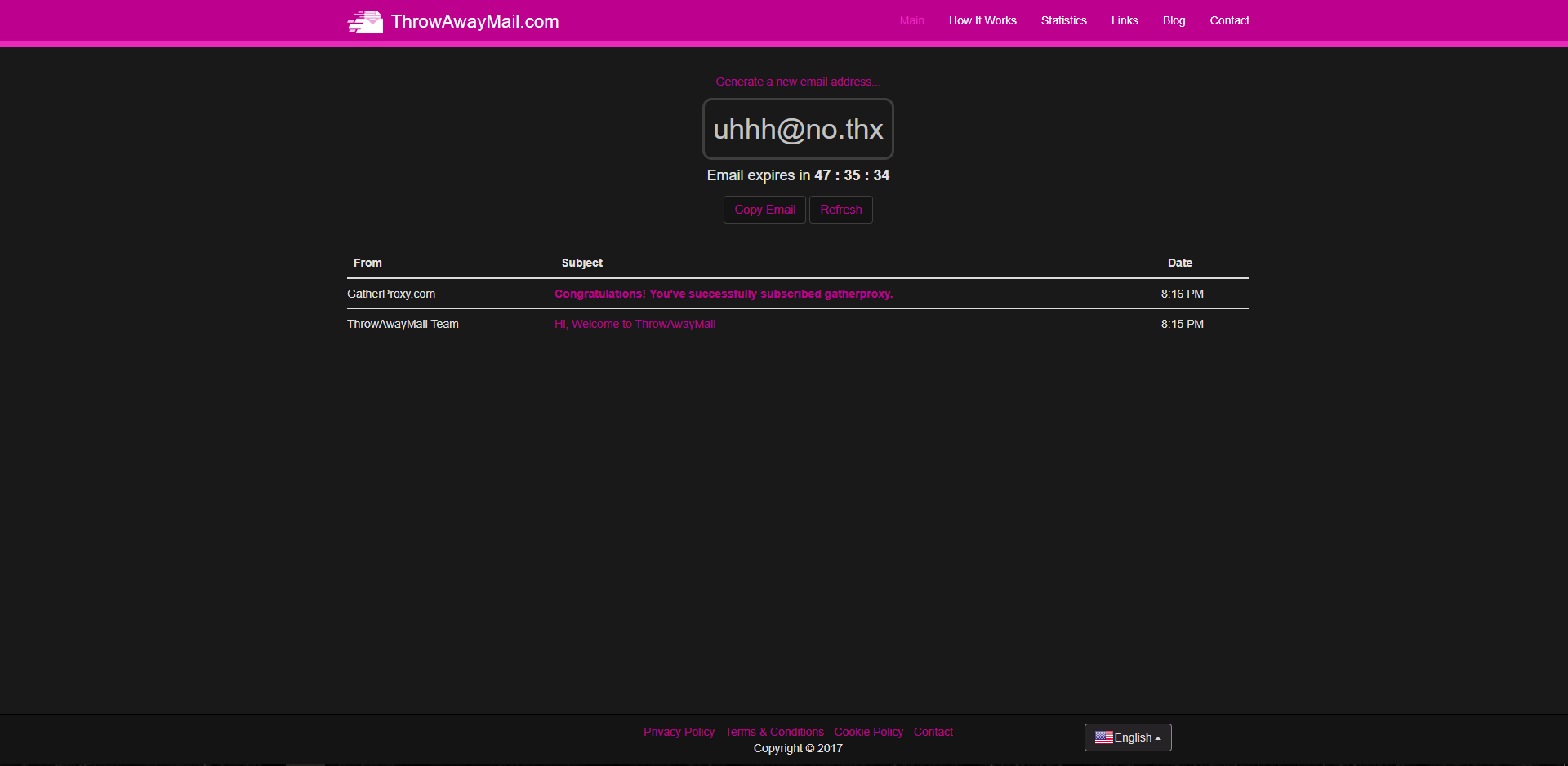 Throw Away Mail Dark Theme