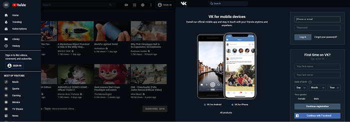 Youtube+VK telegram dark theme