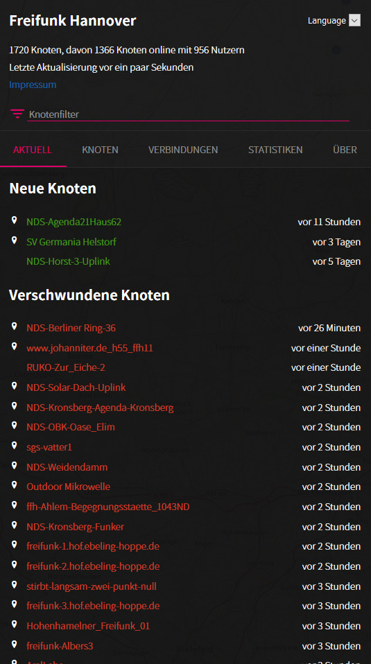 Freifunk Hannover DarkMode Karte