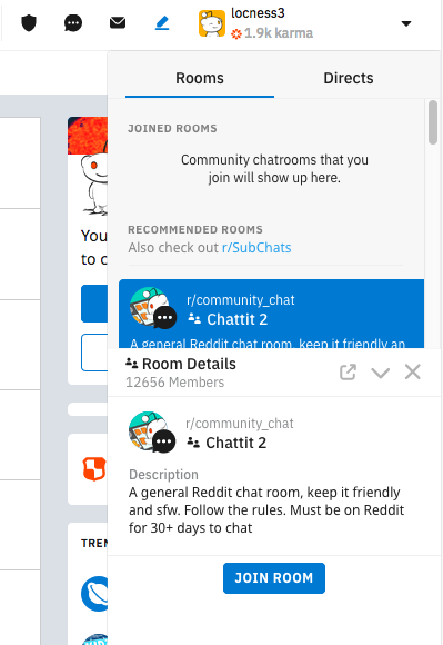 Reddit chat sidebar