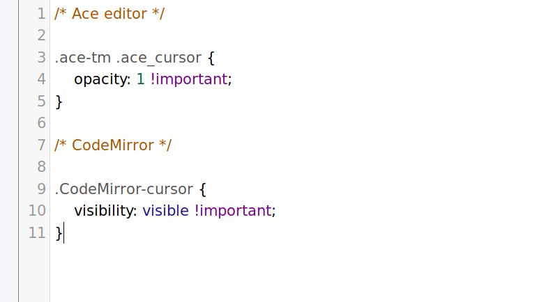 Disable blinking cursor in online code editors