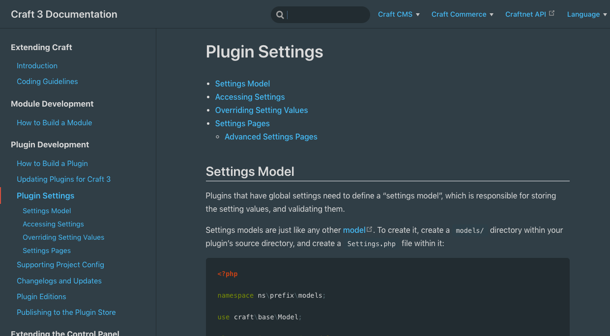 Dark Docs Craftcms