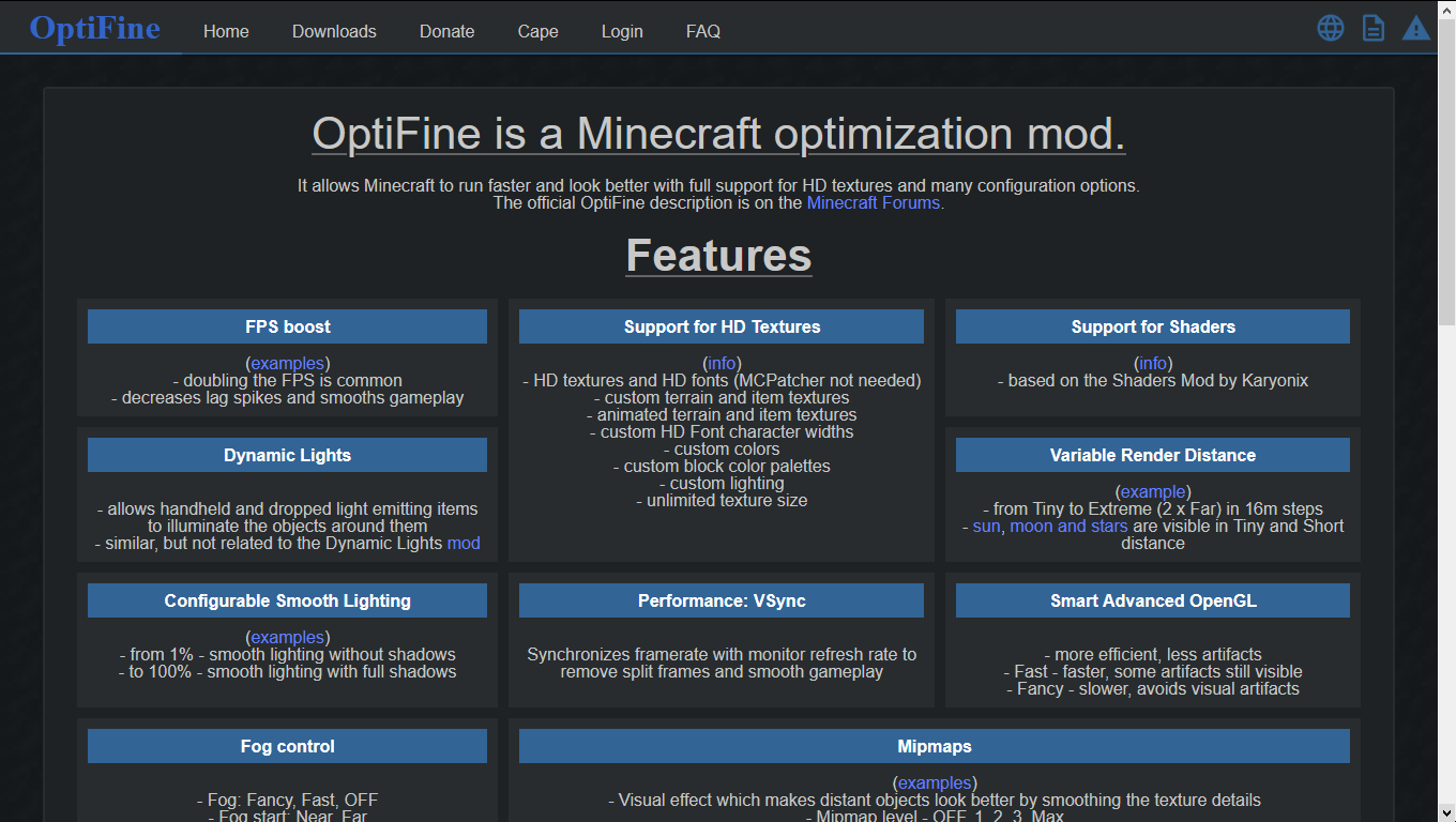 Optifine Dark and Blue