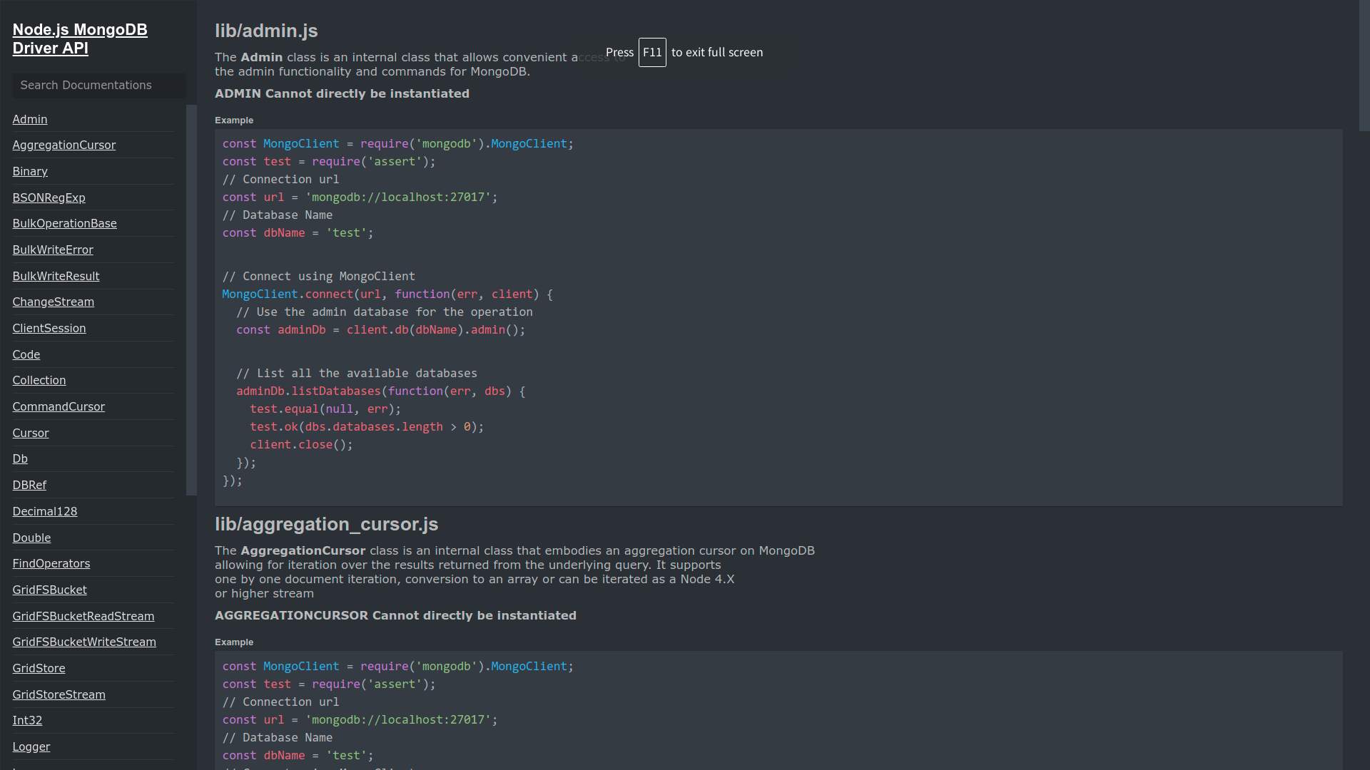 MongoDB API Atom one dark