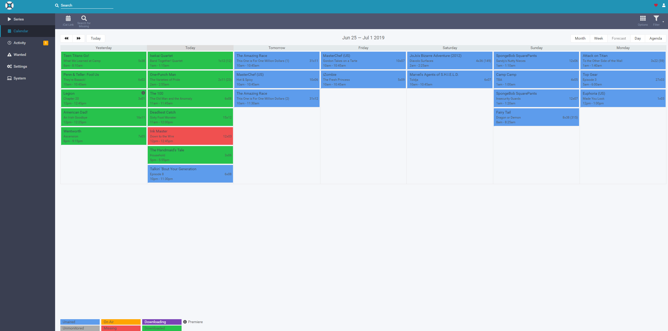 Sonarr v3 Calendar Item Background Colours
