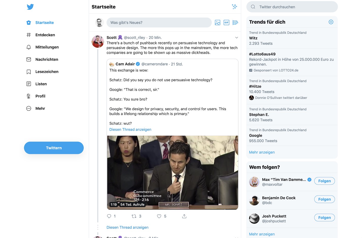 Twitter with a reasonably sized menu