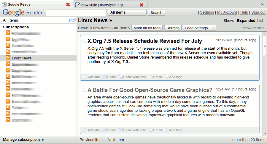 Google Reader for Shiki-Colors GTK Themes