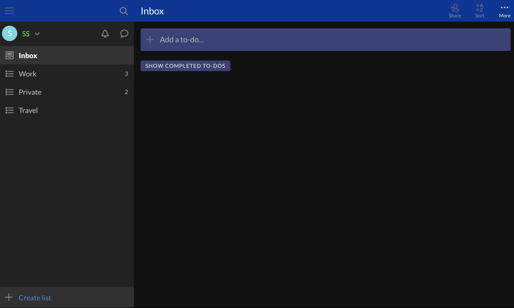 Wunderlist Dark Theme 2019