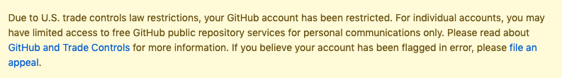 Github with no sanction warning