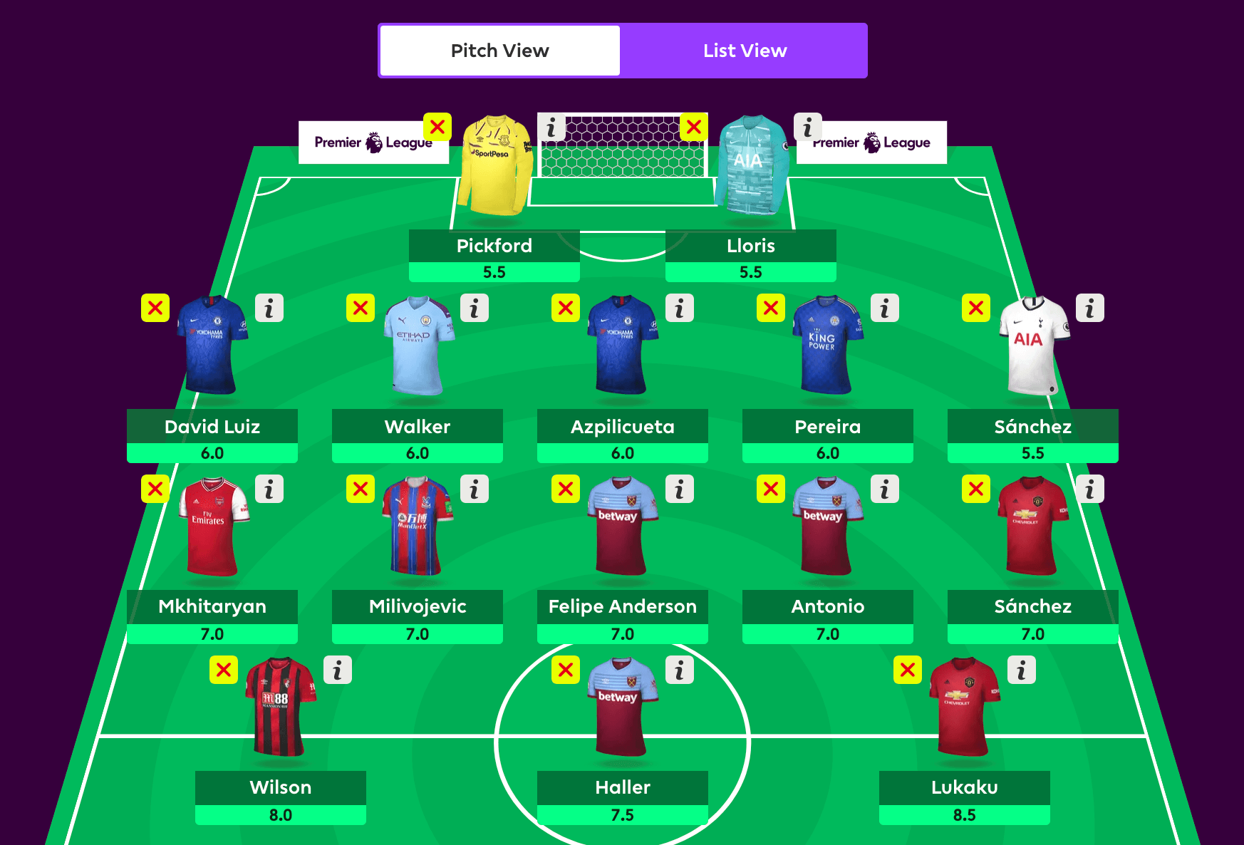 Screen fit for Fantasy Premier League 19/20