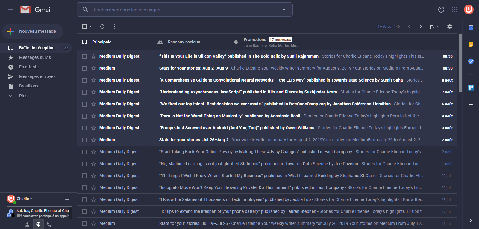 Material Dark Gmail