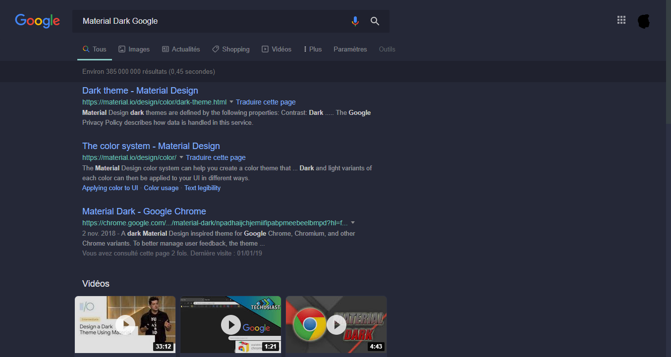 Material Dark Google