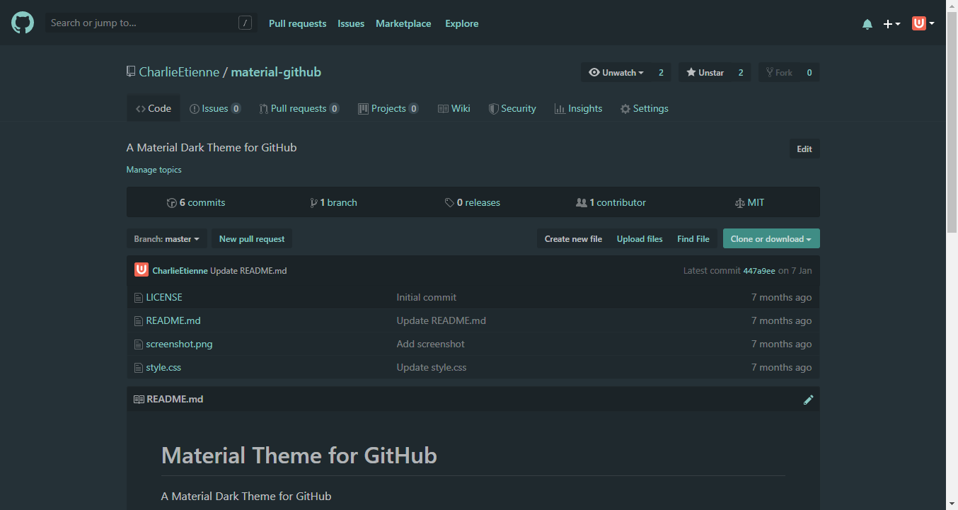 Material Dark GitHub