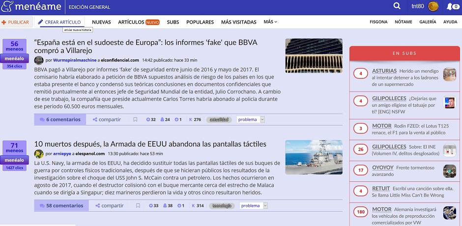 Meneame en azules con notas de otros colores