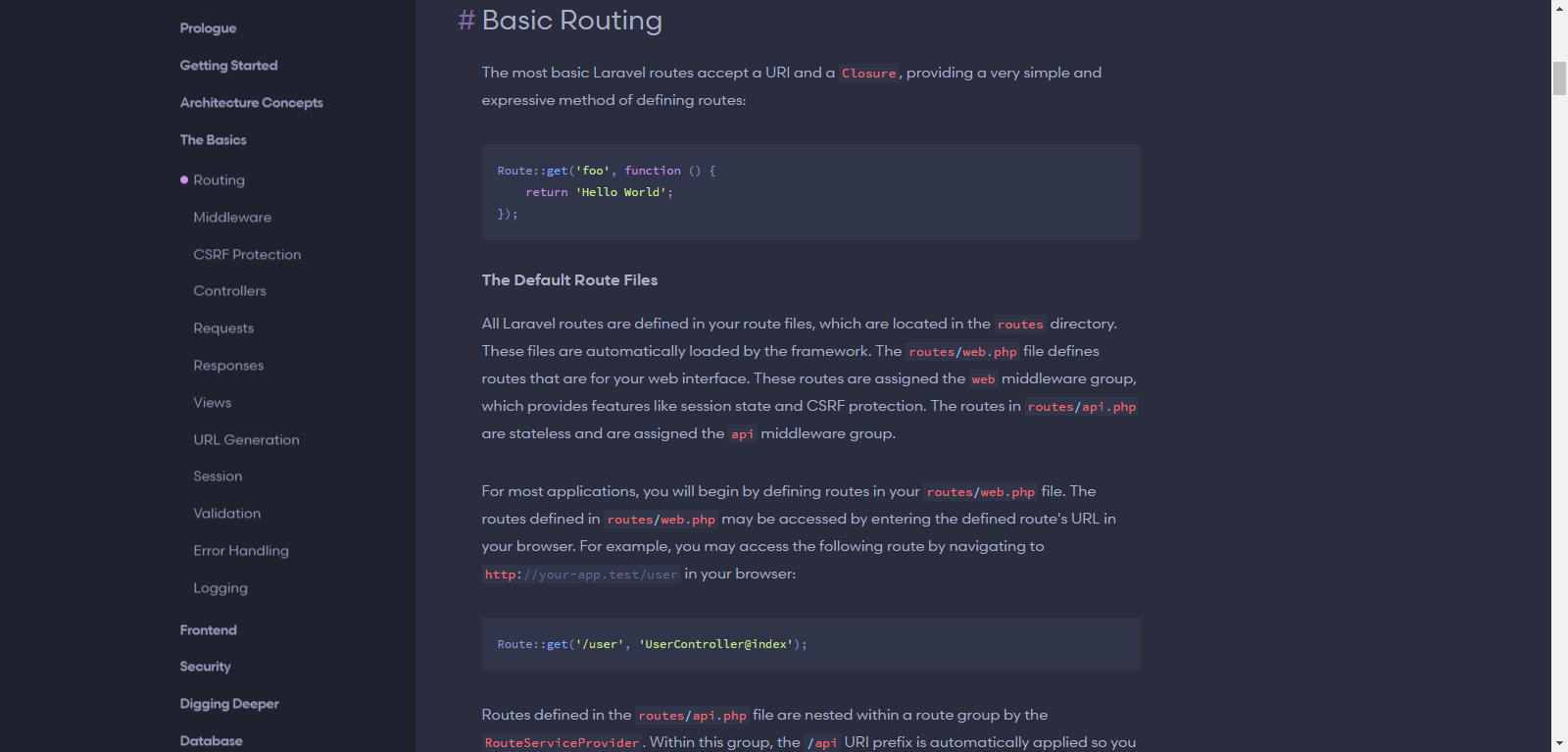 Material Dark Laravel Docs