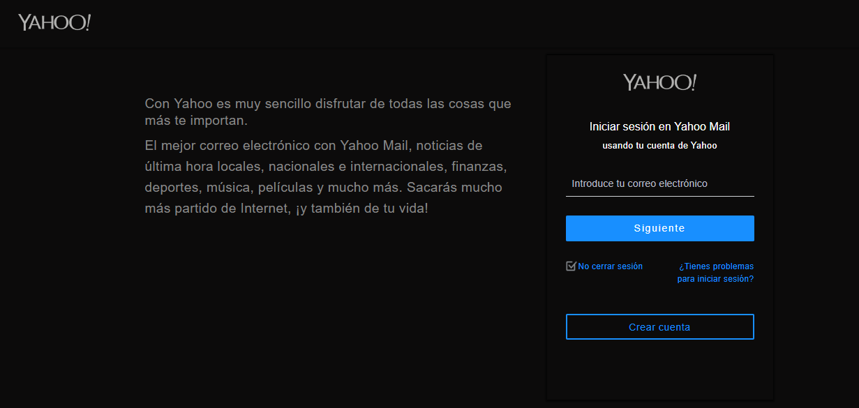Login Yahoo Dark