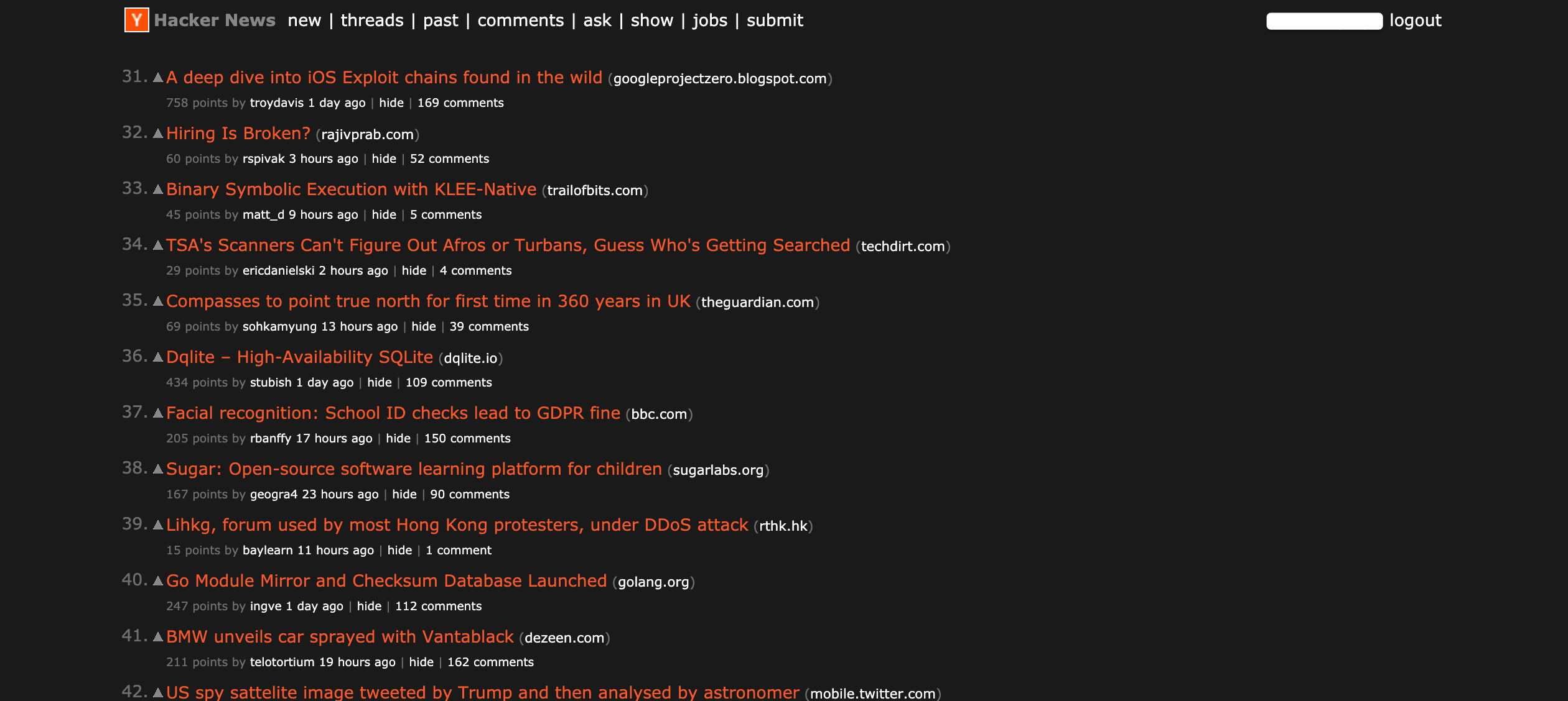Hacker News Dark and Orangey