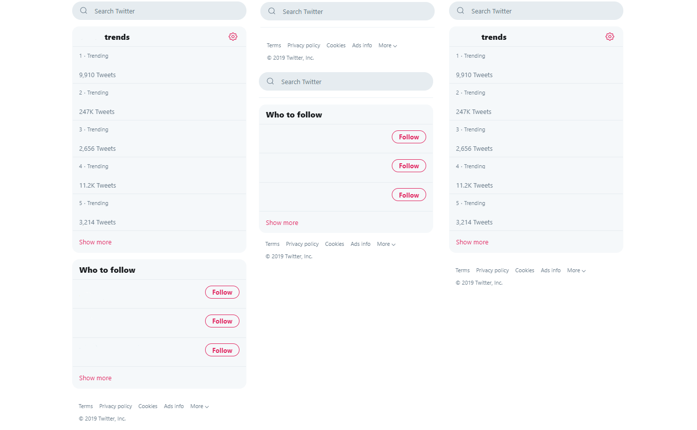 Twitter - Choose to hide Follow/Trends