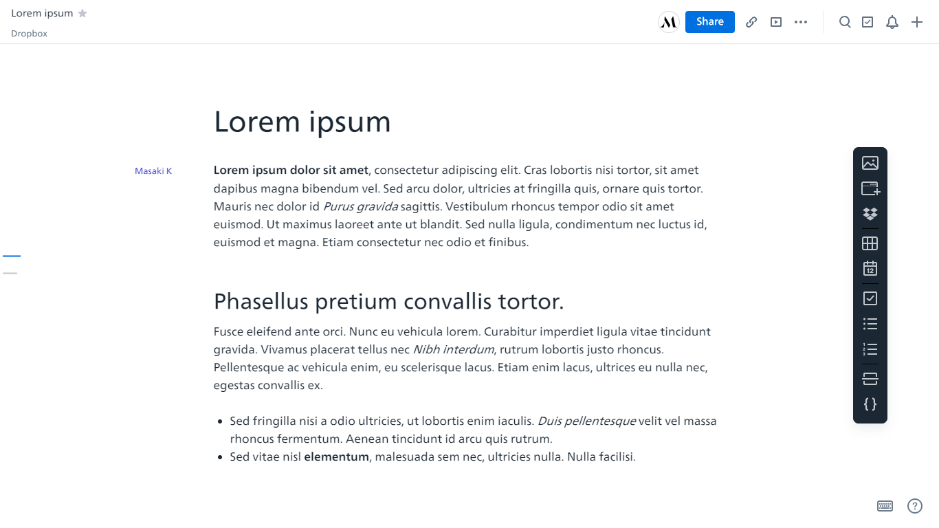 Dropbox Paper Sidebar