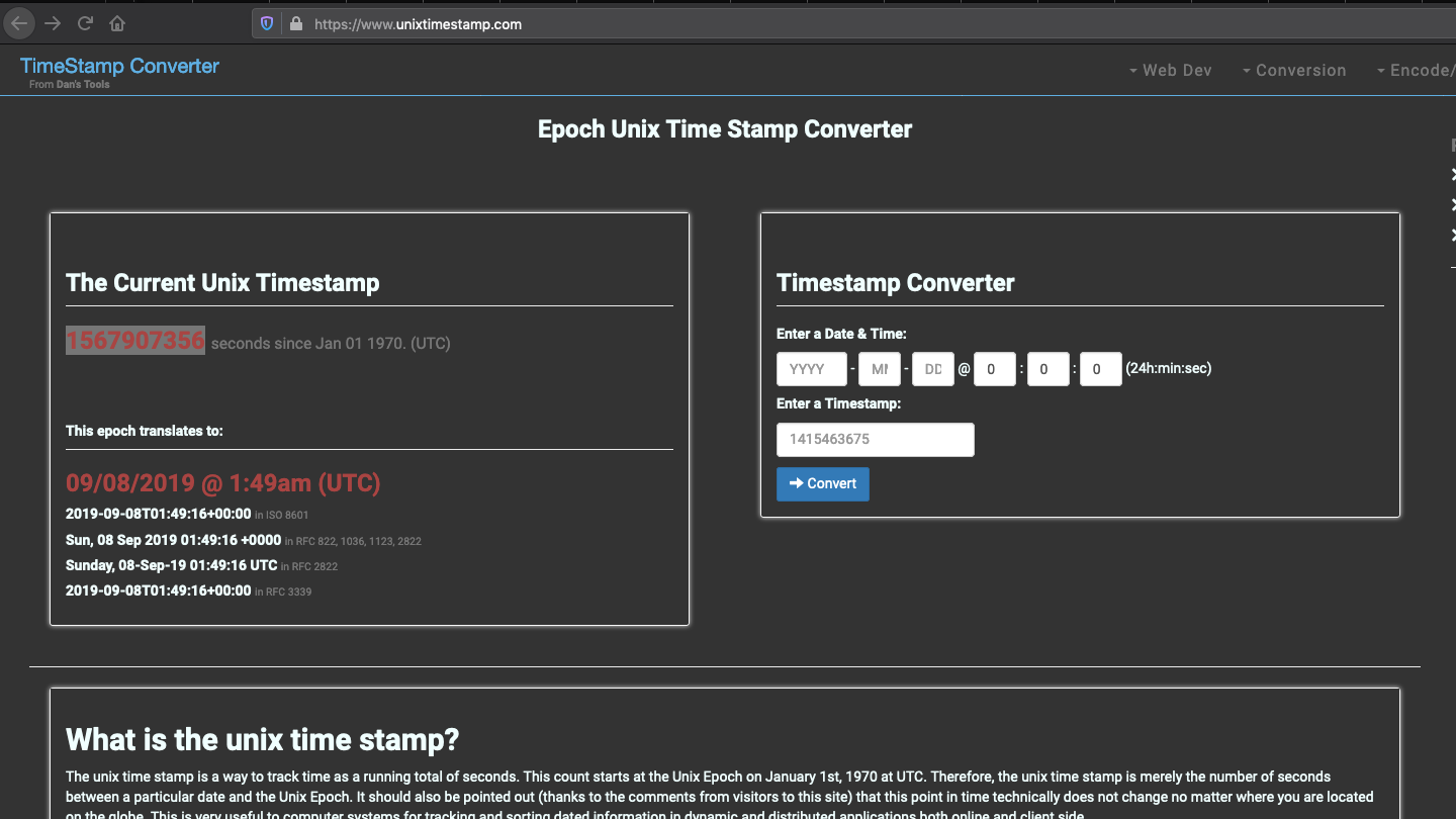 Unix Timestamp - Dark Theme