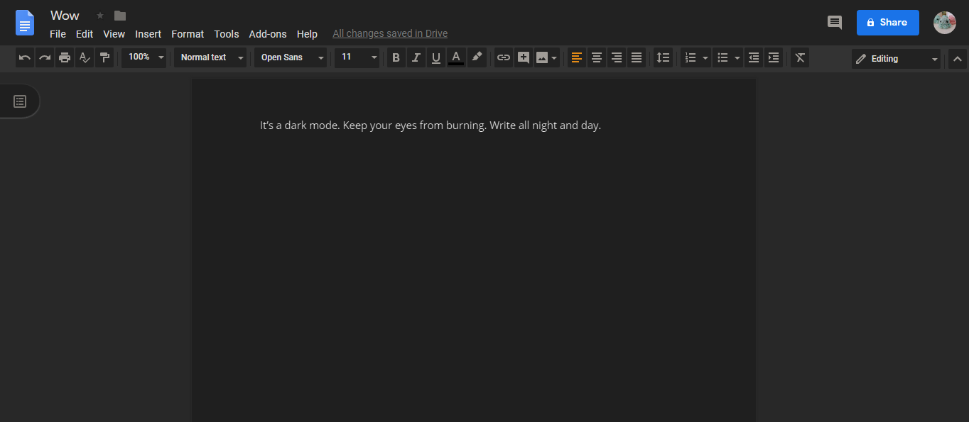 Google Docs Dark Mode 2019